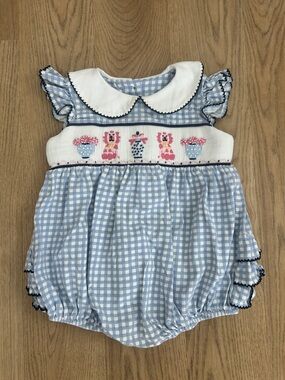 Shrimp and Grits Kids Fu Dog Blue Gingham Bubble Size 2T